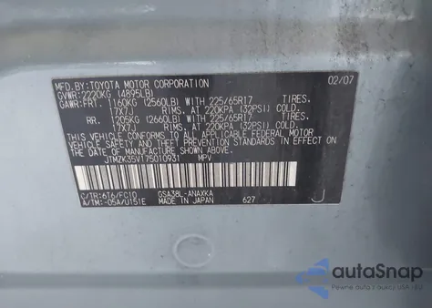 2007 Toyota Rav4 Base V6 z USA, uszkodzony, nr VIN JTMZK35V175010931